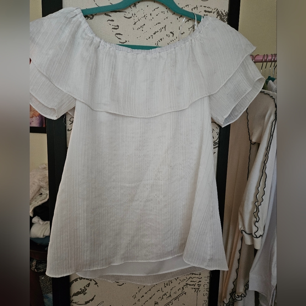 Halston Heritage White Ruffle Blouse